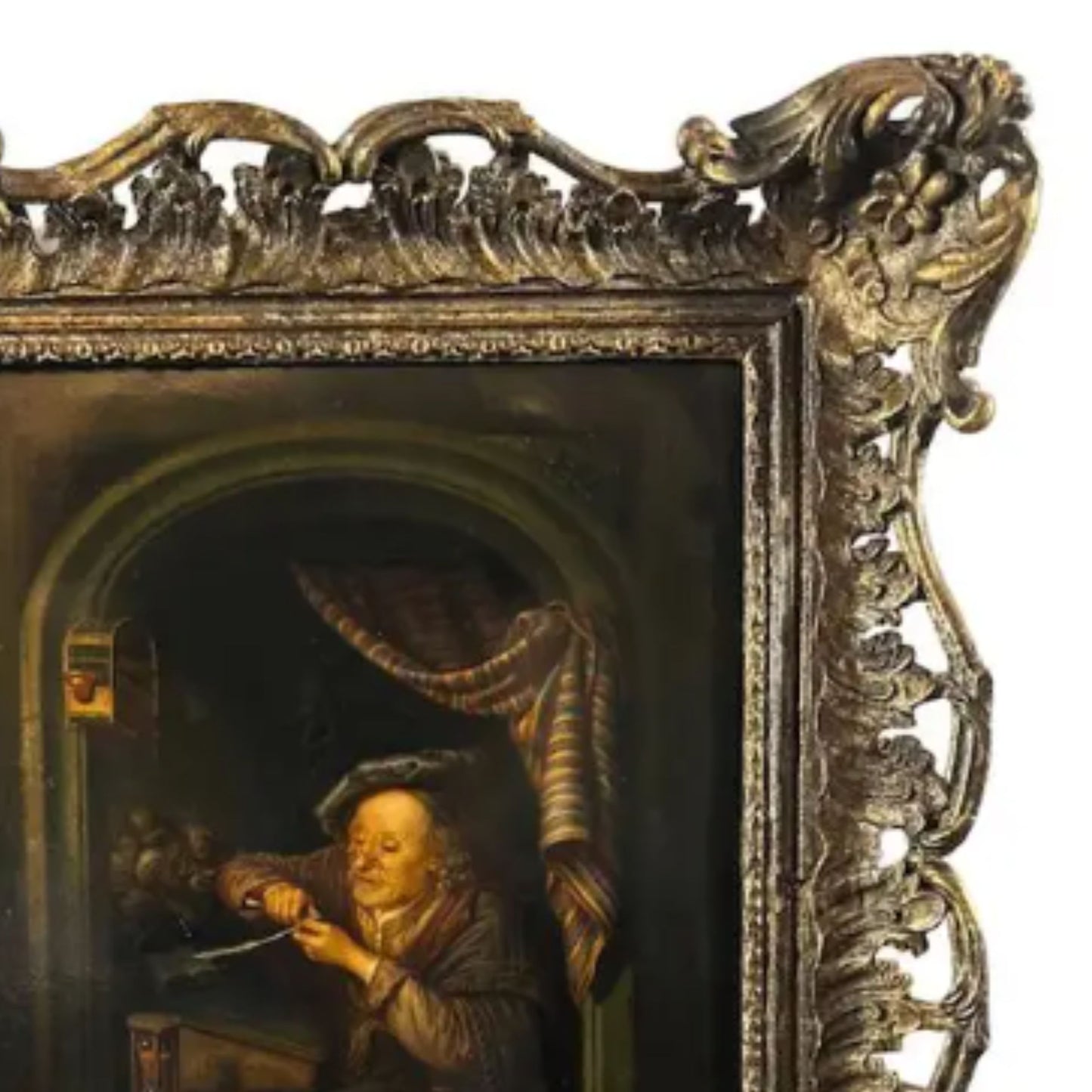 "The Old Schoolmaster" KPM Porcelain Plaque - Frame Detail, Top Right