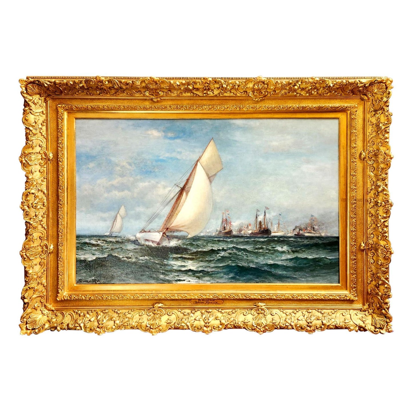 "The Winning Yacht" by Edward Moran - Full Image with Frame