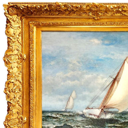 "The Winning Yacht" by Edward Moran - Frame Detail, Upper Left