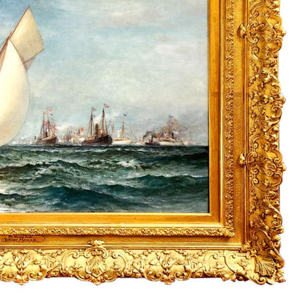 "The Winning Yacht" by Edward Moran - Frame Detail, Lower Right