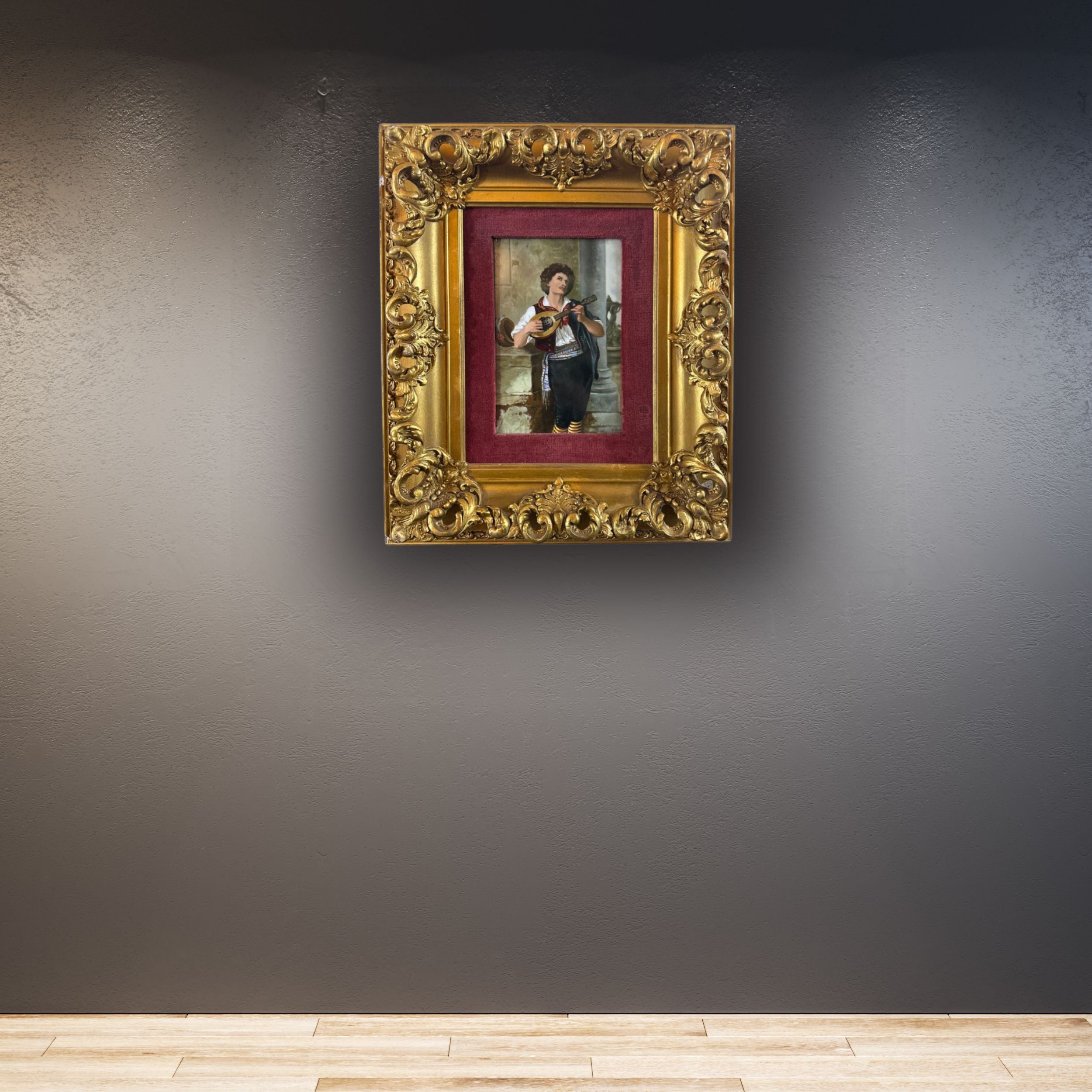 "The Mandolin Player" KPM Porcelain Plaque - In Situ