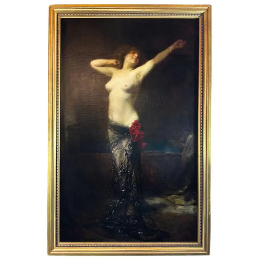 The Dance 19th-century Large Antique Nude Oil Painting on Canvas, Signed & Dated - Edouard Francois Zier