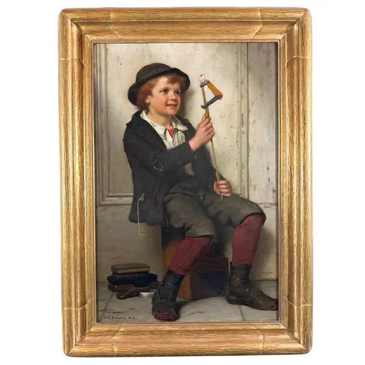 "A Short Break from Work" Oil On Canvas / Board By John George Brown