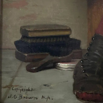 "A Short Break from Work" Oil On Canvas / Board By John George Brown