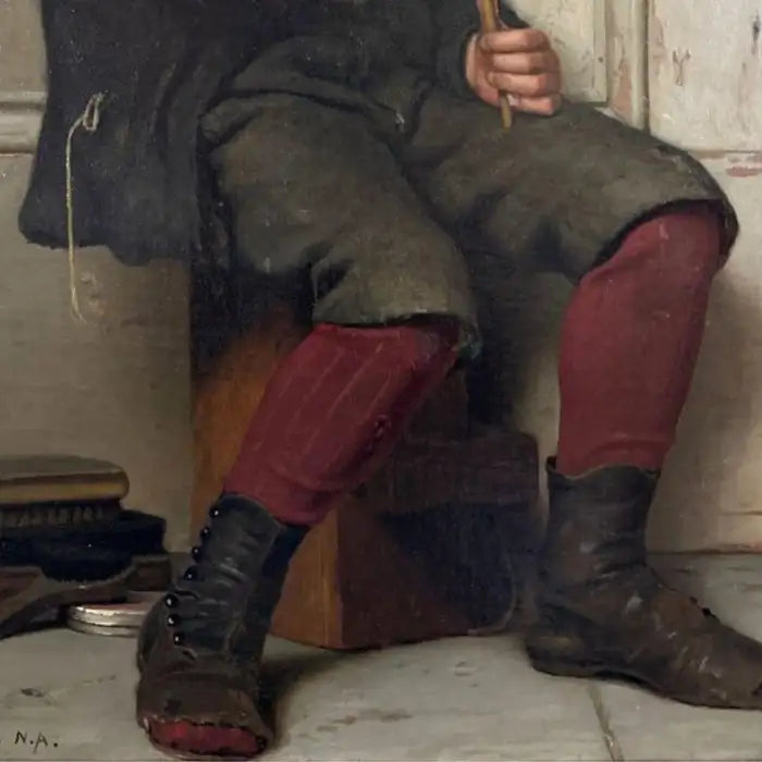 "A Short Break from Work" Oil On Canvas / Board By John George Brown