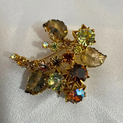 Austria Signed Multi-Color Glass and Rhinestone Vintage Fashion Brooch