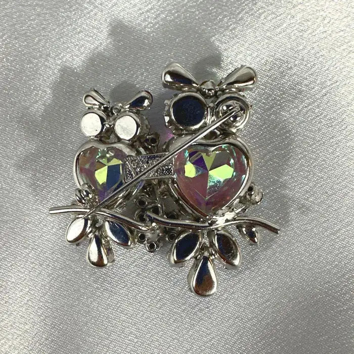 Signed Vendome Vintage Multi Color Glass Owl Brooch