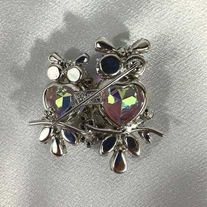 Signed Vendome Vintage Multi Color Glass Owl Brooch