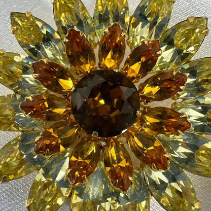 Signed Kramer Vintage Champagne Sunflower Brooch Clip-on Earring Set