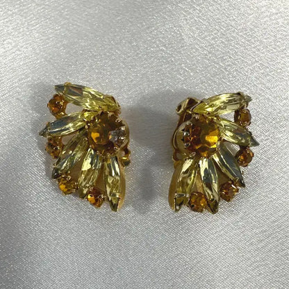 Signed Kramer Vintage Champagne Sunflower Brooch Clip-on Earring Set