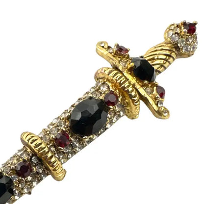 Unsigned KJL Sword Brooch Pin Vintage Red and Black & Stone Sword Brooch Pin