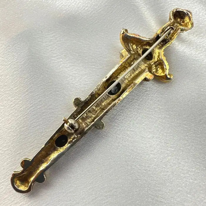 Unsigned KJL Sword Brooch Pin Vintage Red and Black & Stone Sword Brooch Pin