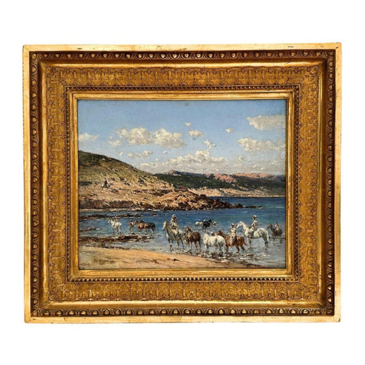 'At the Shore' by Victor Pierre Huguet - with Frame