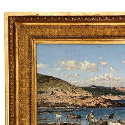 'At the Shore' by Victor Pierre Huguet - Frame Detail - Upper Left