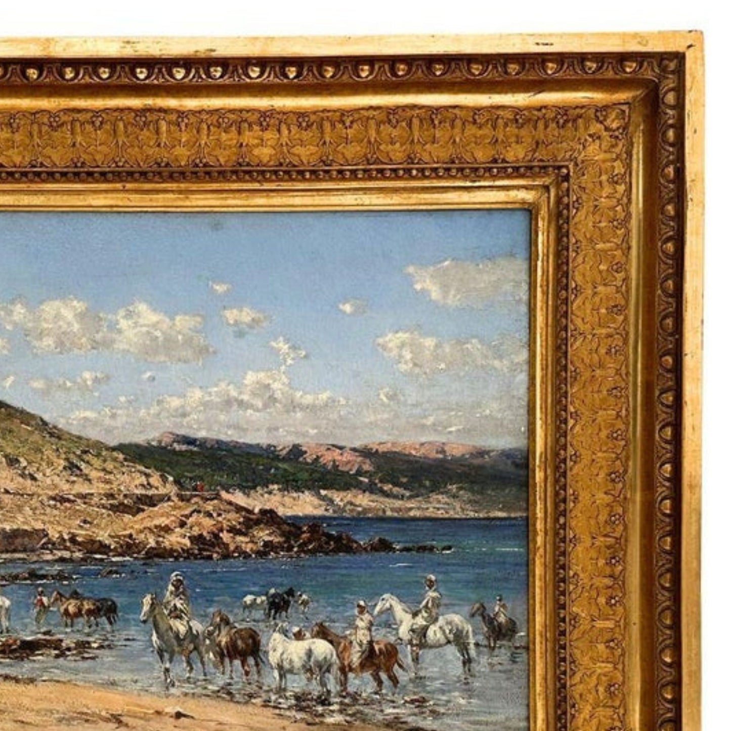 'At the Shore' by Victor Pierre Huguet - Frame Detail - Upper Right