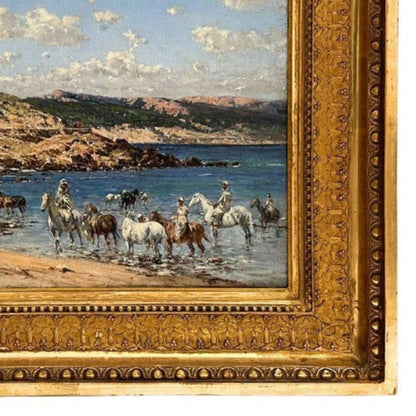 'At the Shore by Victor Pierre Huguet - Frame Detail - Lower Right