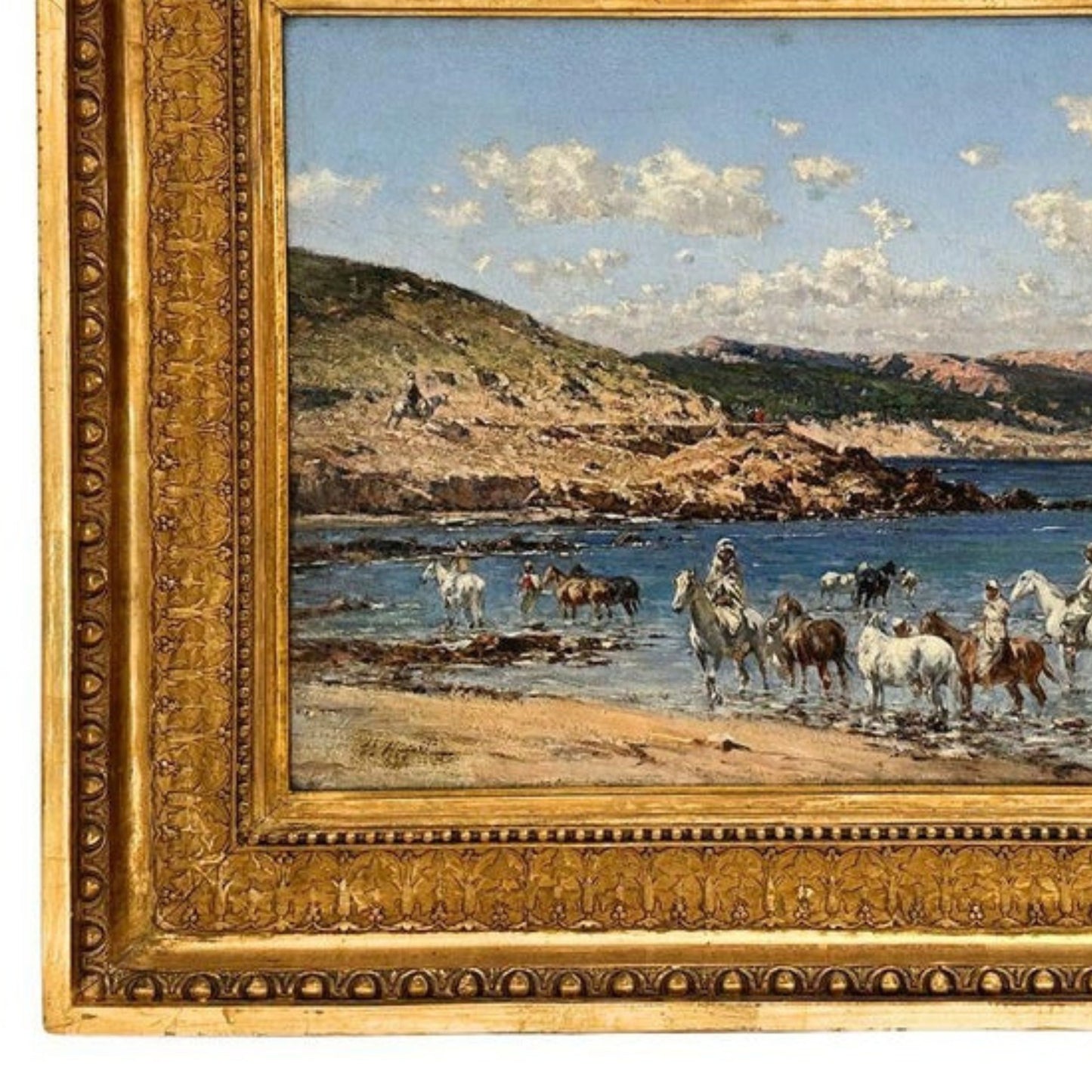 'At the Shore' by Victor Pierre Huguet - Frame Detail - Lower Left