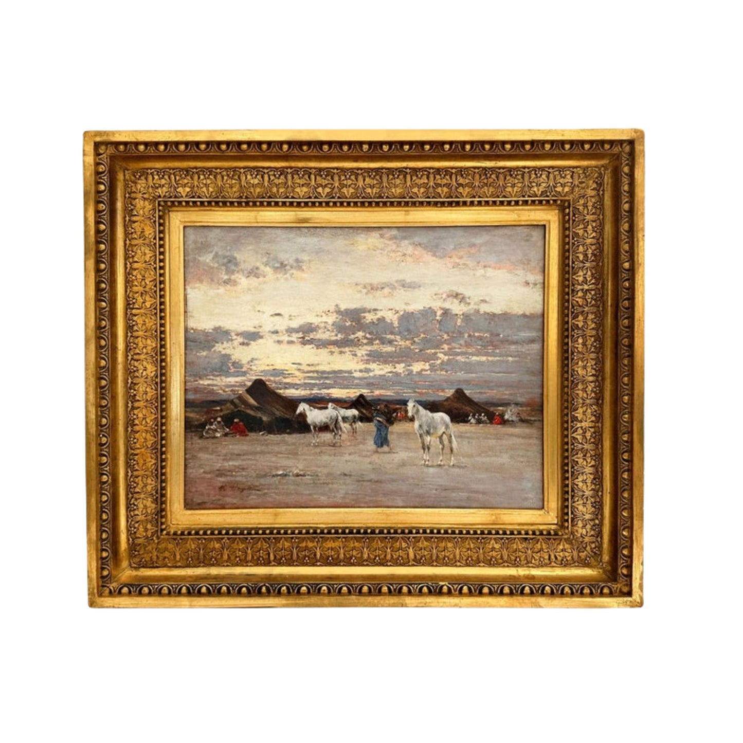 'Arab Camp at Desert' by Victor Pierre Huguet - with frame