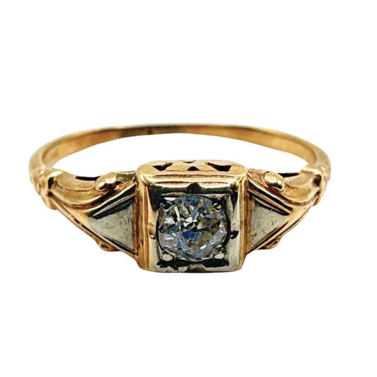 14K Yellow Gold 19th Century Victorian Brilliant Cut Diamond Ring (Size 6.25)