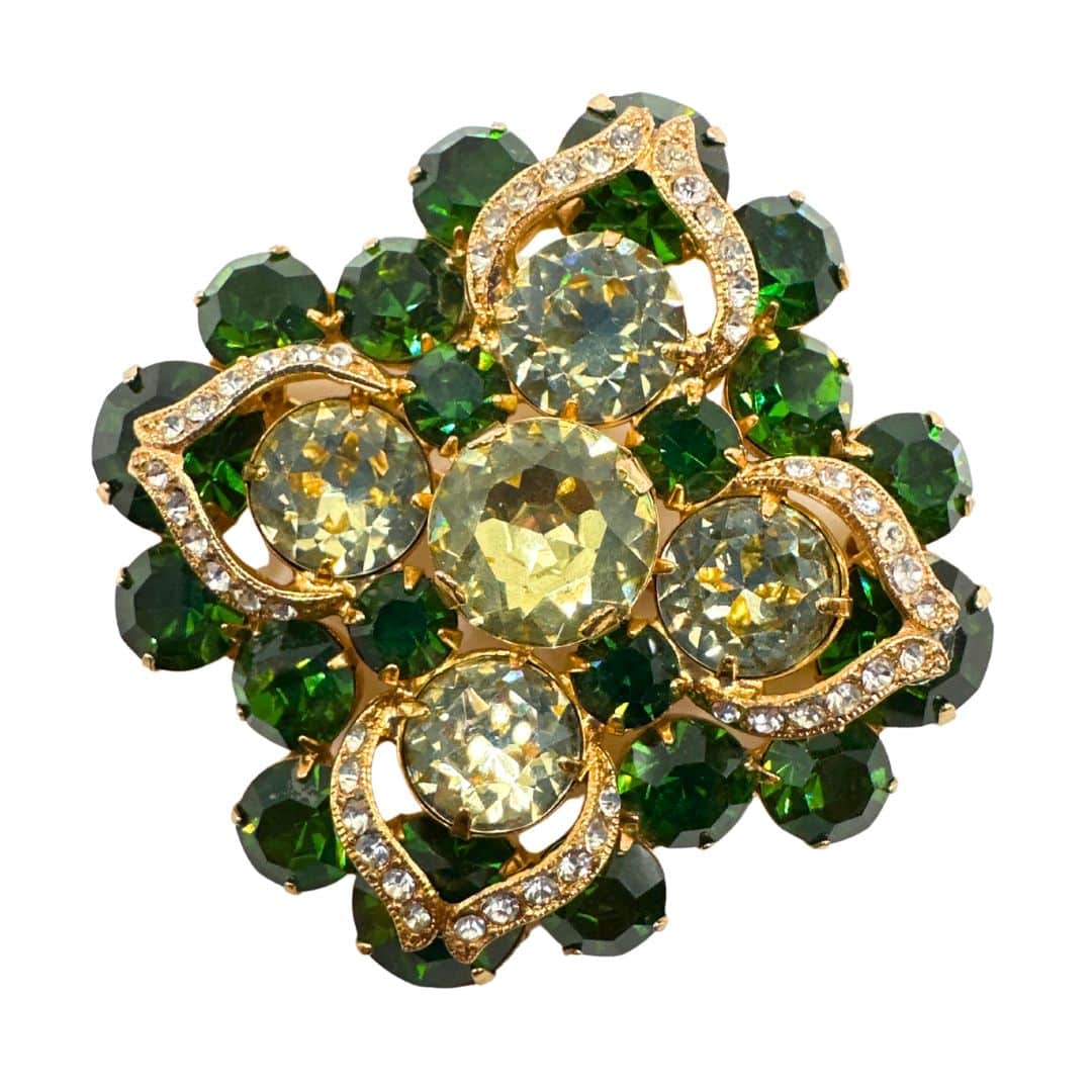 Vintage Eisenberg Brooch - Enchanting Green & Gold Glass - Main Image