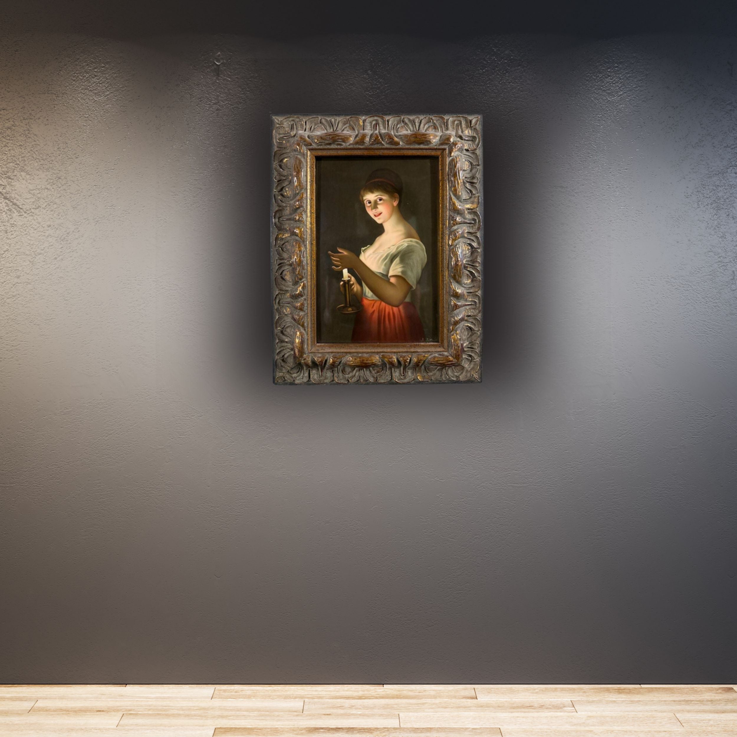 "Woman with Candle" - KPM Porcelain Plaque - In Situ