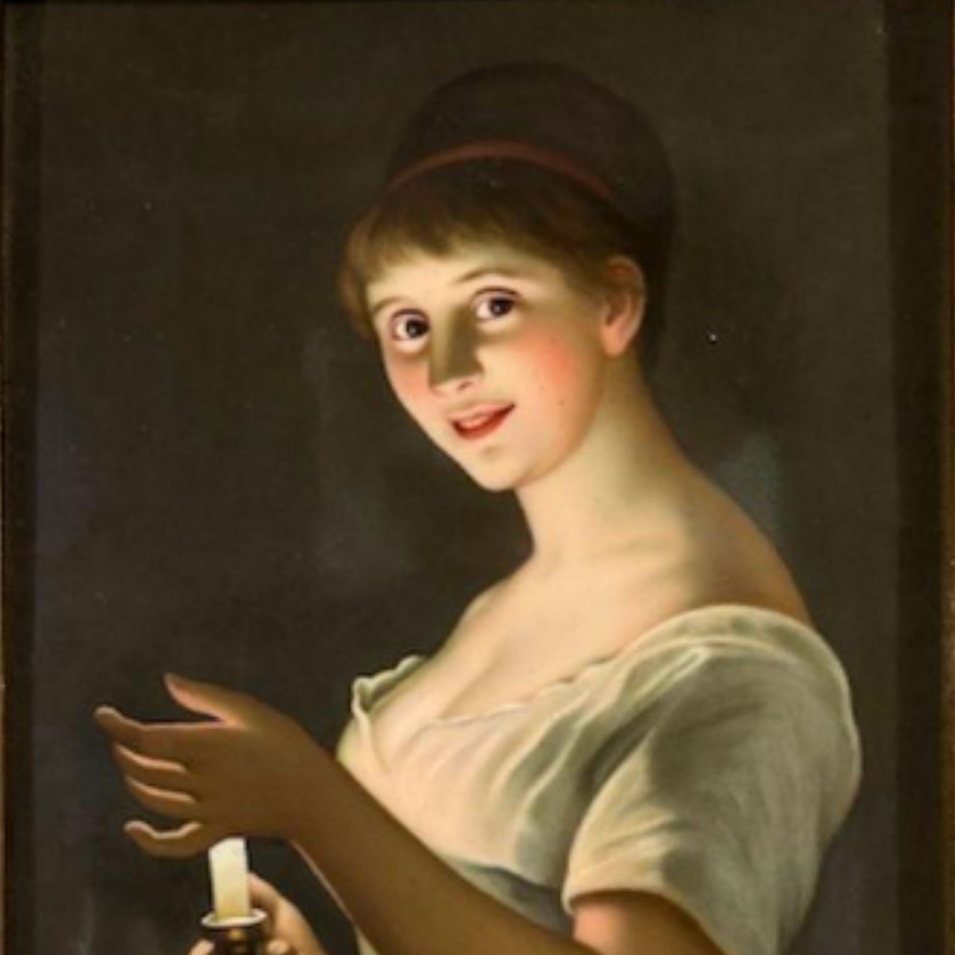 "Woman with Candle" - KPM Porcelain Plaque - Subject Detail