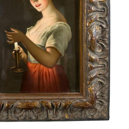 "Woman with Candle" - KPM Porcelain Plaque - Frame Detail, Bottom Right