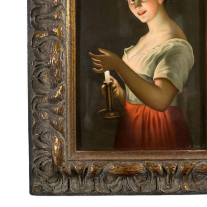 "Woman with Candle" - KPM Porcelain Plaque - Frame Detail, Bottom Left