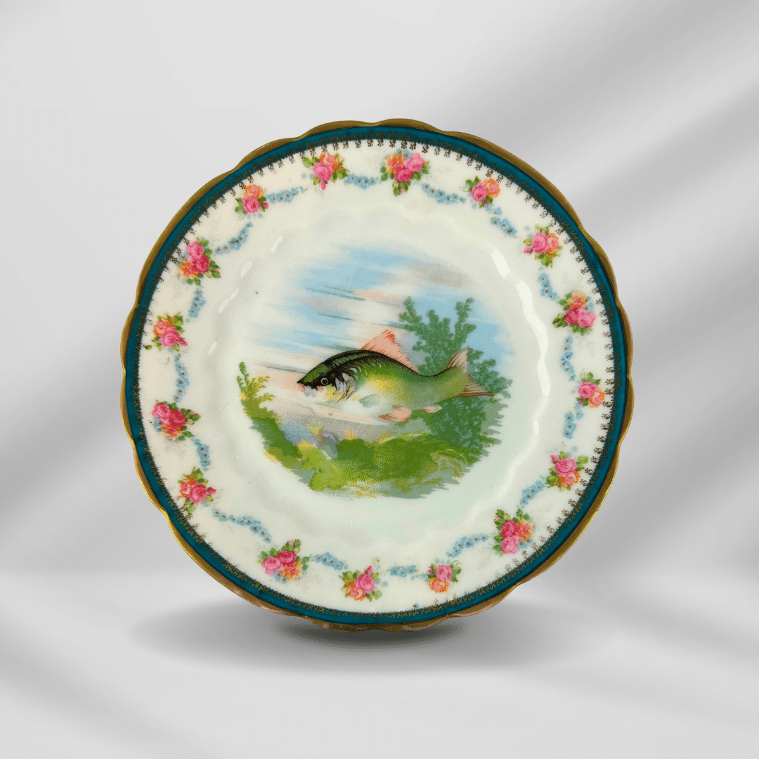 1800th Century Austria Hand painted Fish Porcelain Platter Set 12 plate image 15