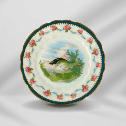 1800th Century Austria Hand painted Fish Porcelain Platter Set 12 plate image 15