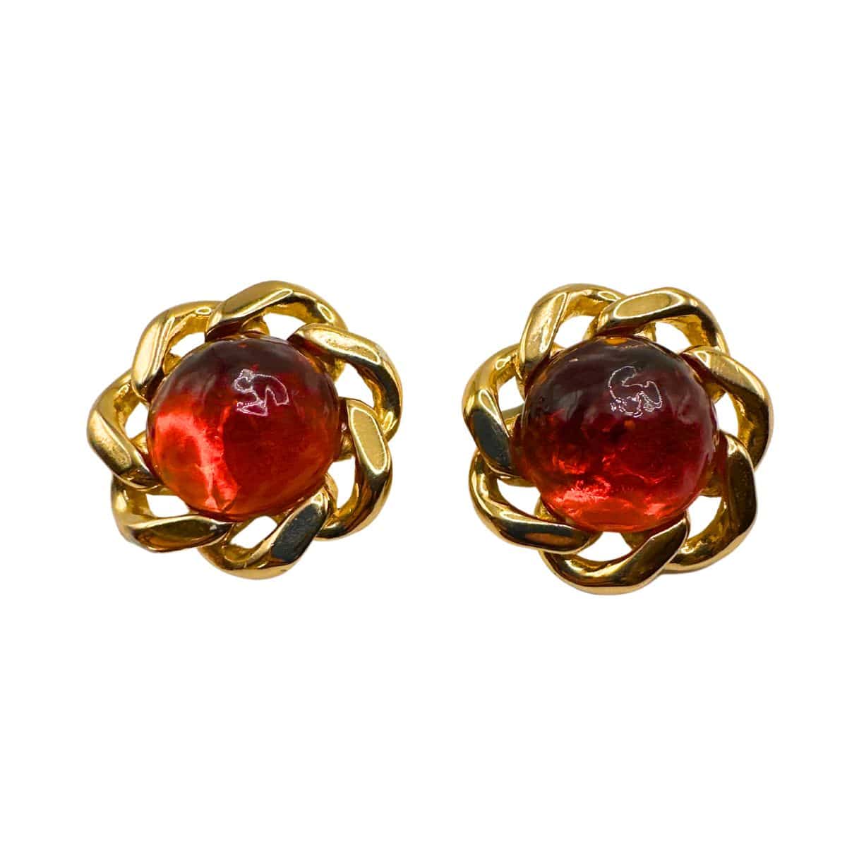 Antique Vintage Ciner Clip-On Orange Glass Earrings - Timeless Elegance image 1