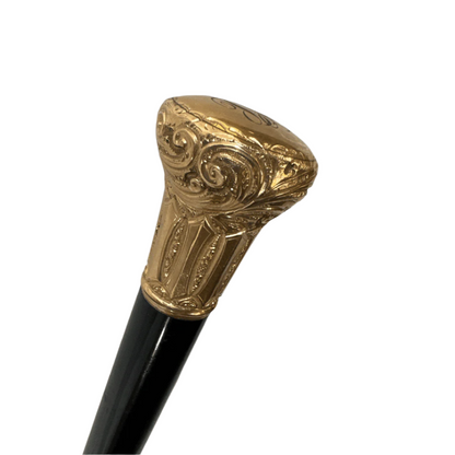 Elegant Antique Carved Gold Plate Knob Handle Best Hallifax Walking Stick Cane Black Signed (Possible Gold) image 4