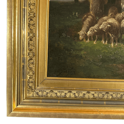 " Shepherdess And Her Flock "  Oil On Canvas, Original Frame By Charles Émile Jacque (1813-1894) image 7