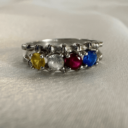 Antique Art Deco 10k White Gold & 4 Color Gemstone Ring for Women Size 5.75 image 6