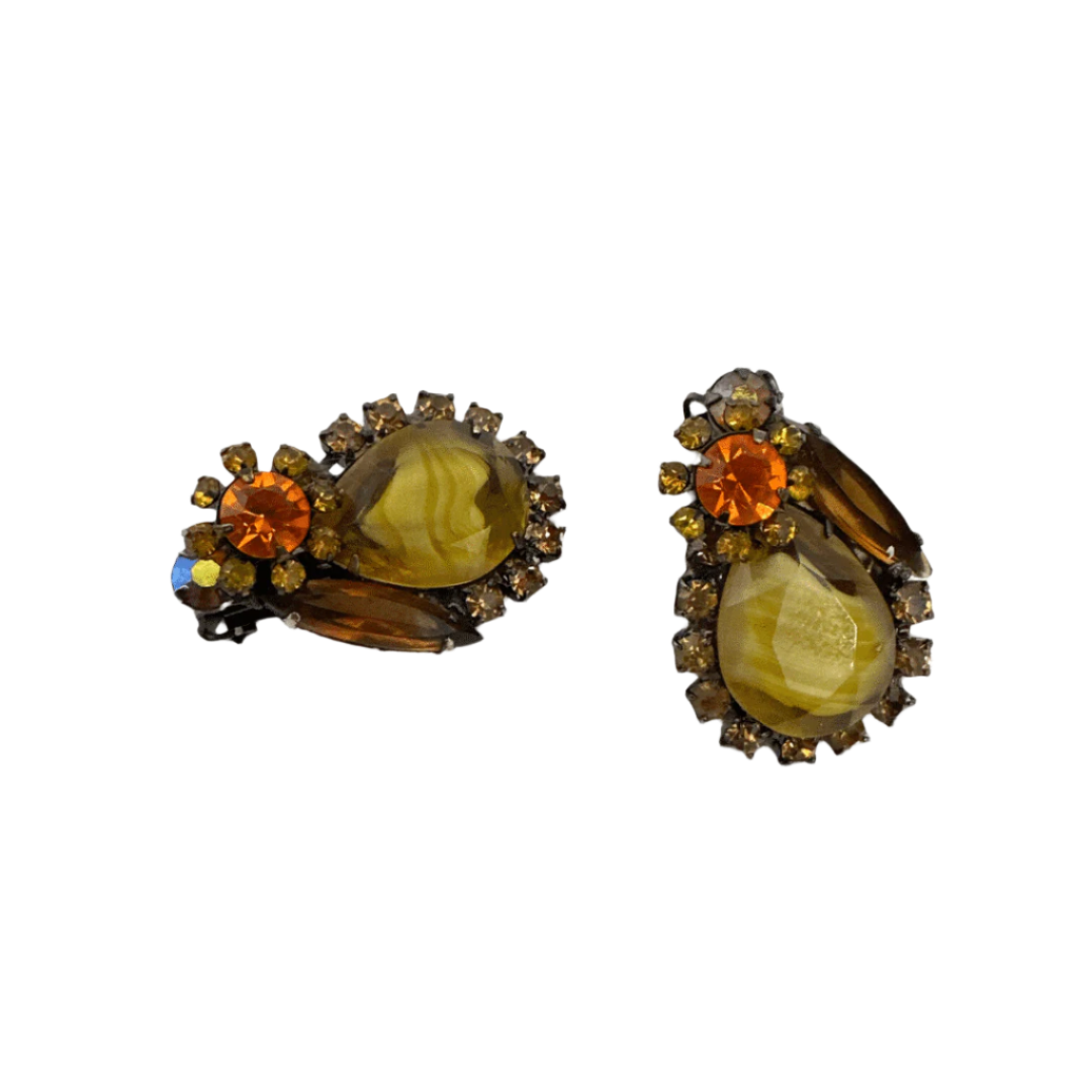 Unsigned Julianna Vintage Multi Shade Stone & Crystal Flower Theme Earrings , Vintage Crystal Earrings image 0