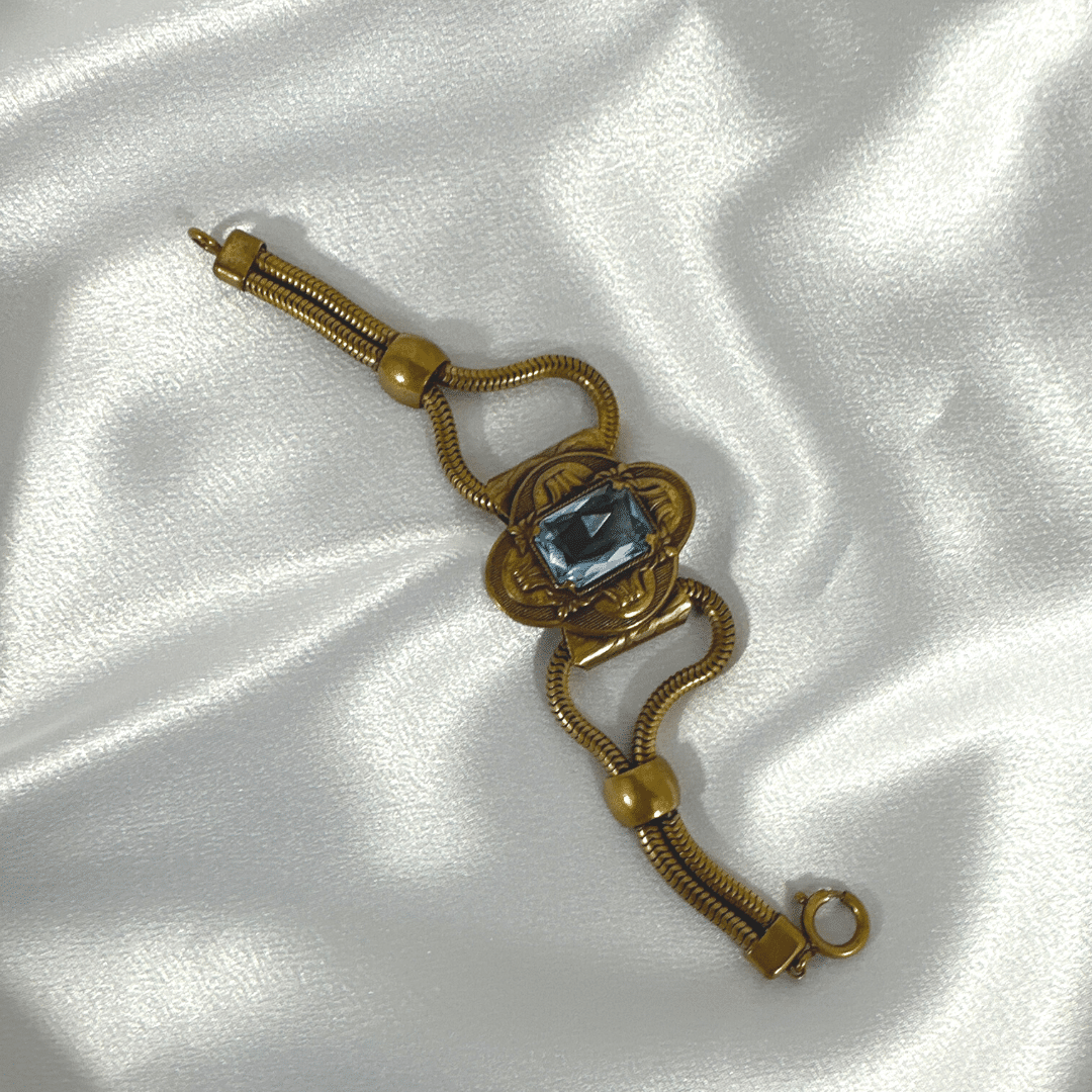 Antique Cut Glass Bronze Bracelet - Vintage Beauty with Exquisite Glass Detailing image 2