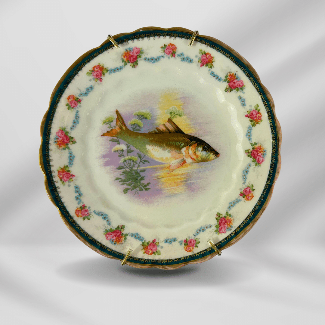 1800th Century Austria Hand painted Fish Porcelain Platter Set 12 plate image 8