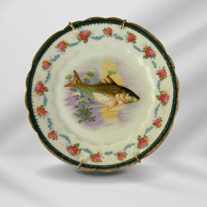 1800th Century Austria Hand painted Fish Porcelain Platter Set 12 plate image 8