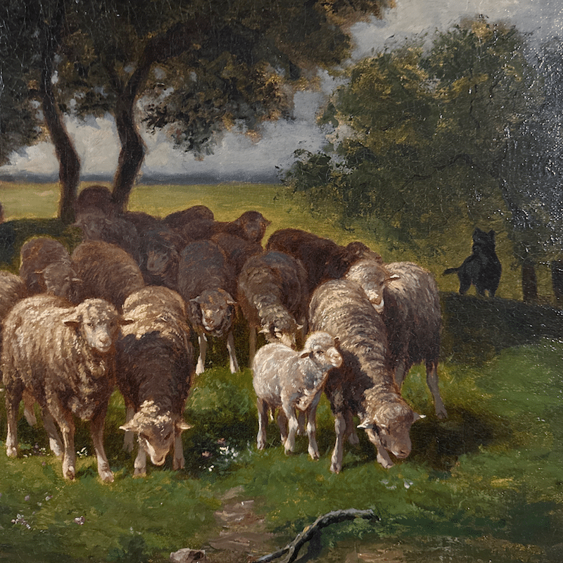 " Shepherdess And Her Flock "  Oil On Canvas, Original Frame By Charles Émile Jacque (1813-1894) image 4