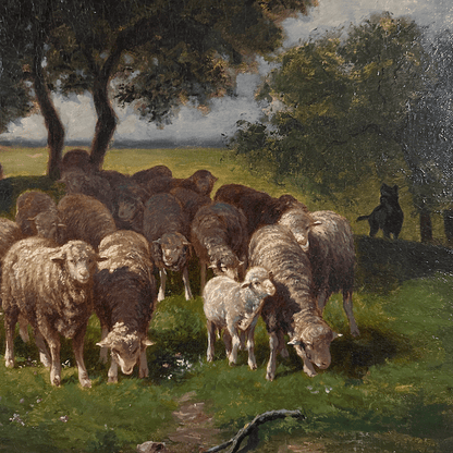 " Shepherdess And Her Flock "  Oil On Canvas, Original Frame By Charles Émile Jacque (1813-1894) image 4