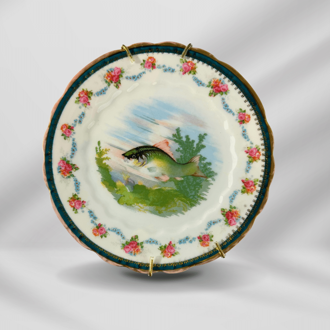 1800th Century Austria Hand painted Fish Porcelain Platter Set 12 plate image 2