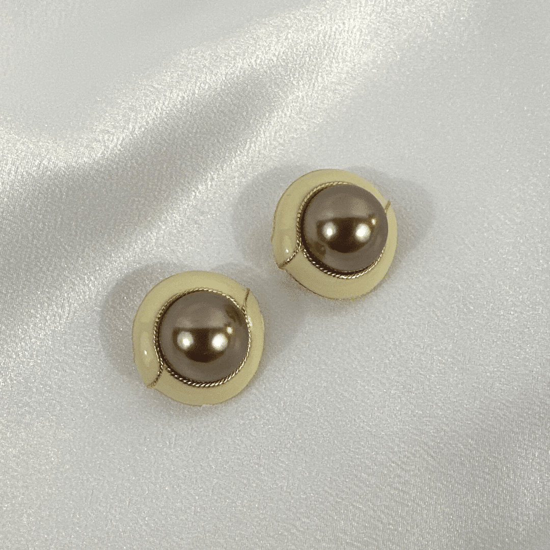 Earring Vintage Black Pearl White Enamel signed Ciner Earrings image 4