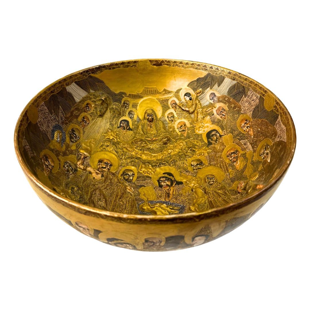 "Exquisite 19th Century Japanese Antique Gold Embossed Satsuma Porcelain Bowl image 3
