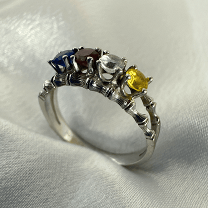 Antique Art Deco 10k White Gold & 4 Color Gemstone Ring for Women Size 5.75 image 4