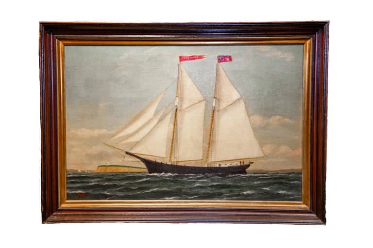 Portrait of the Schooner G.F. Hathaway. Dated 1877 -Signed  William Pierce Stubbs image 1