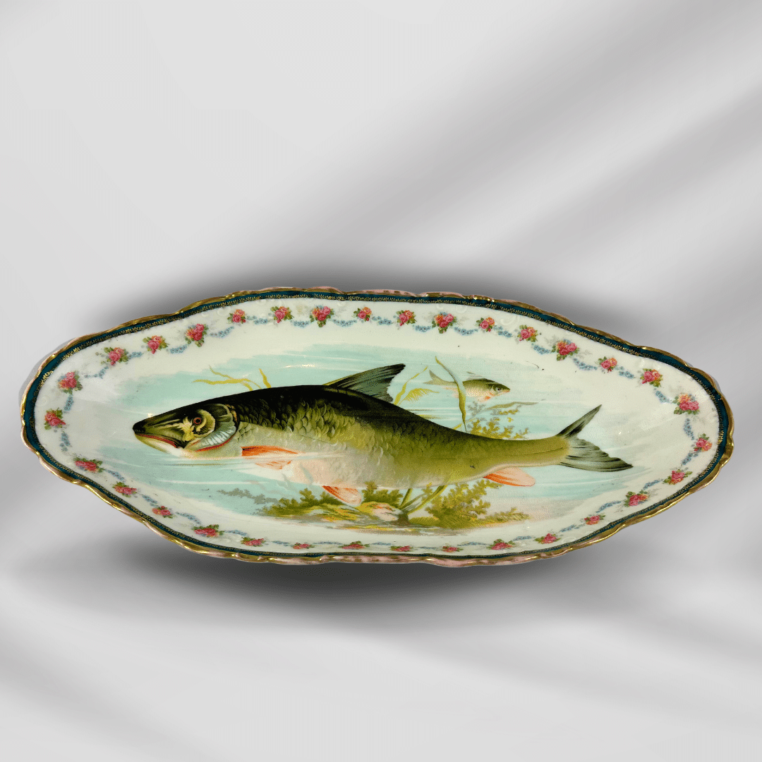 1800th Century Austria Hand painted Fish Porcelain Platter Set 12 plate image 12