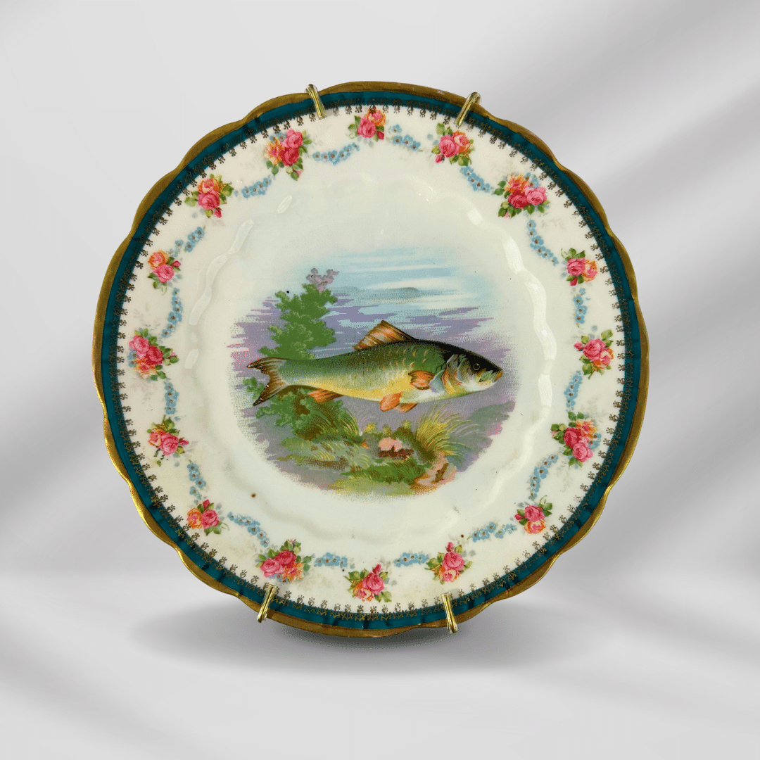 1800th Century Austria Hand painted Fish Porcelain Platter Set 12 plate image 6