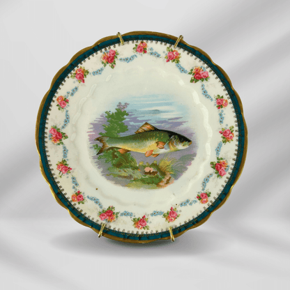 1800th Century Austria Hand painted Fish Porcelain Platter Set 12 plate image 6