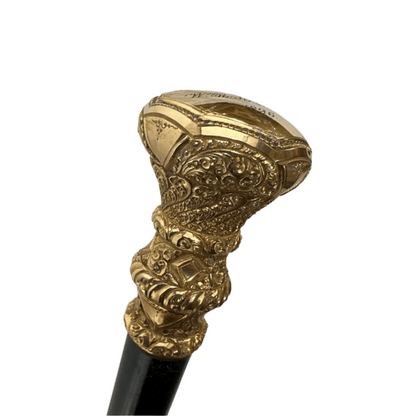 Elegant Antique Carved Gold Plate Knob Handle Walking Stick Cane Black (Possible Gold) image 3