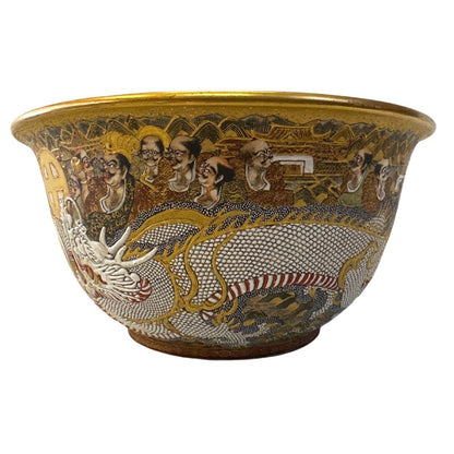 Japanese Antique Gold Fire Gold Embossed Figurine Satsuma Porcelain  Bowl image 1
